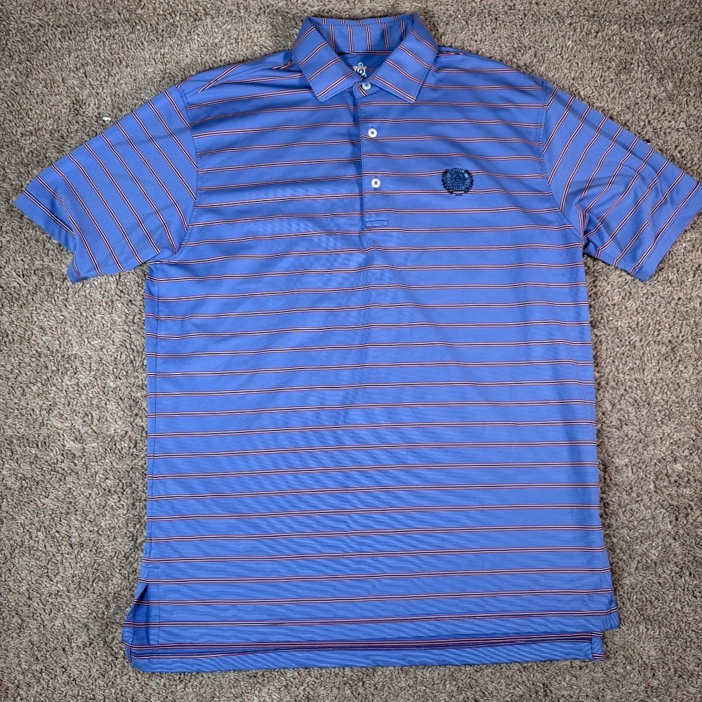Turtleson Tour Performance Golf Polo Shirt Striped‎ Athletic Blue Mens M